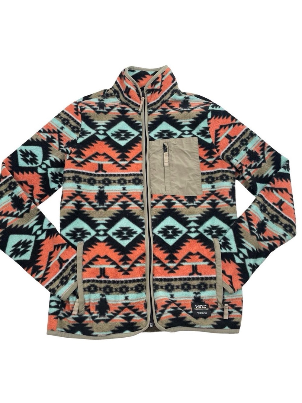 WeSC Aztec Geometric Full-Zip Fleece Size S Multi-Color Jacket (Retail $90)